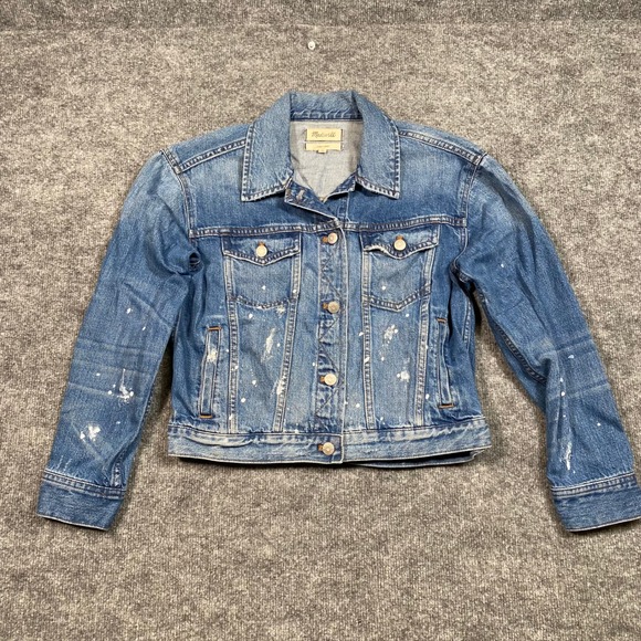 Madewell Jackets & Blazers - Madewell Boxy-Crop Denim Jacket Blue Paint Splatter Distressed Womens Small